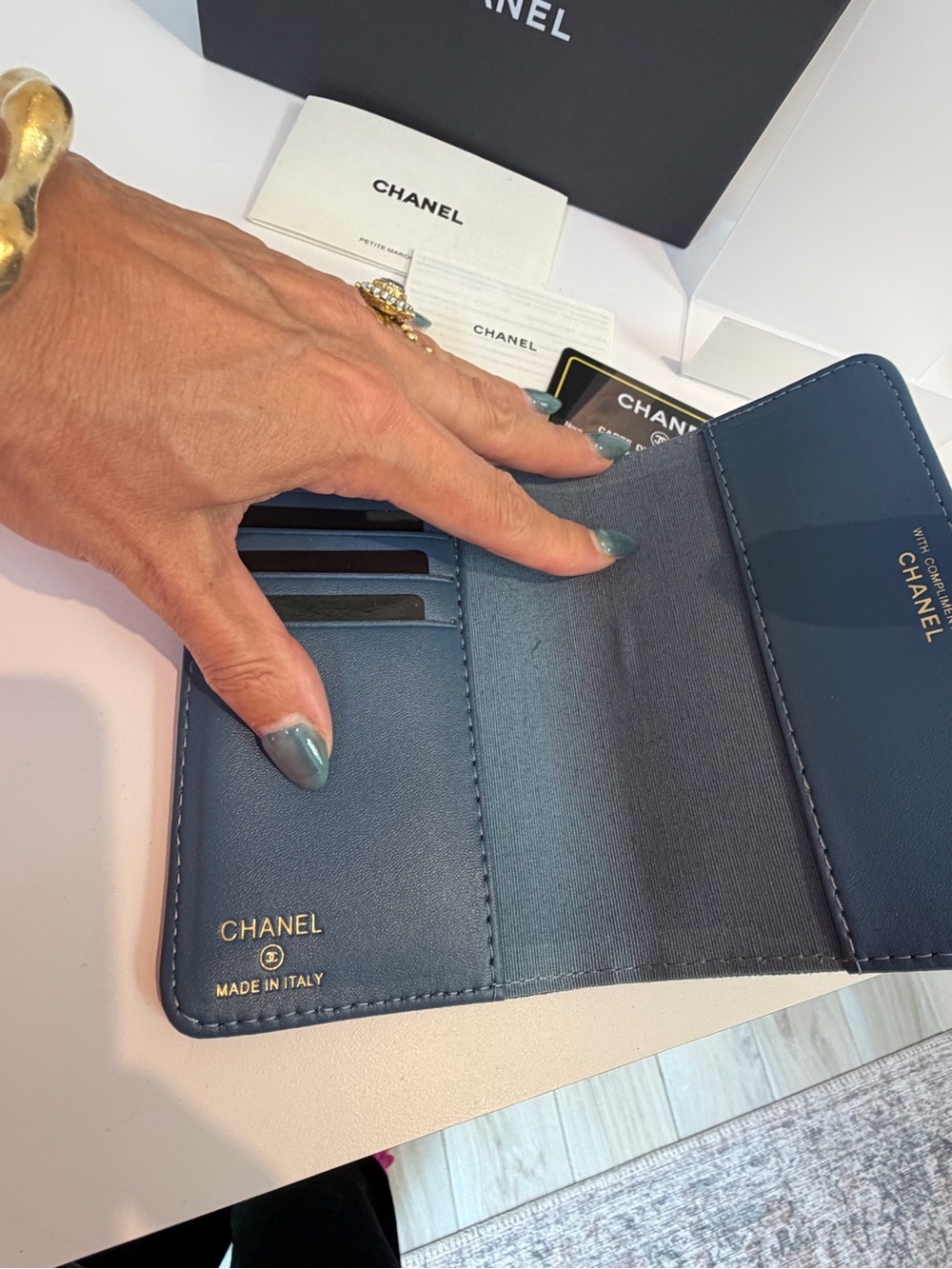 NIB Blue Denim Chanel GWP CC Logo Wallet Passport Holder Folio Case - Picture 9 of 15